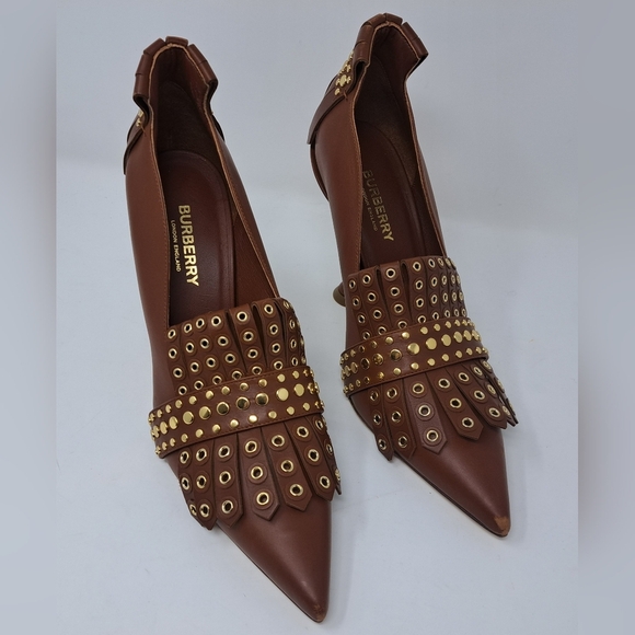 Burberry Goodall 105 Kiltie Fringe Leather Point Toe Pumps Heels 8 US 38 EU - Picture 6 of 16